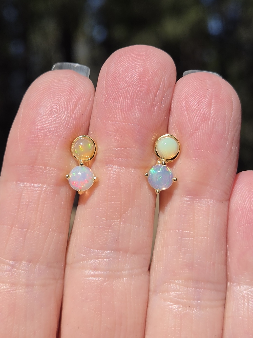 Opal 1k Each Drop Stud Sterling & Gold Earrings